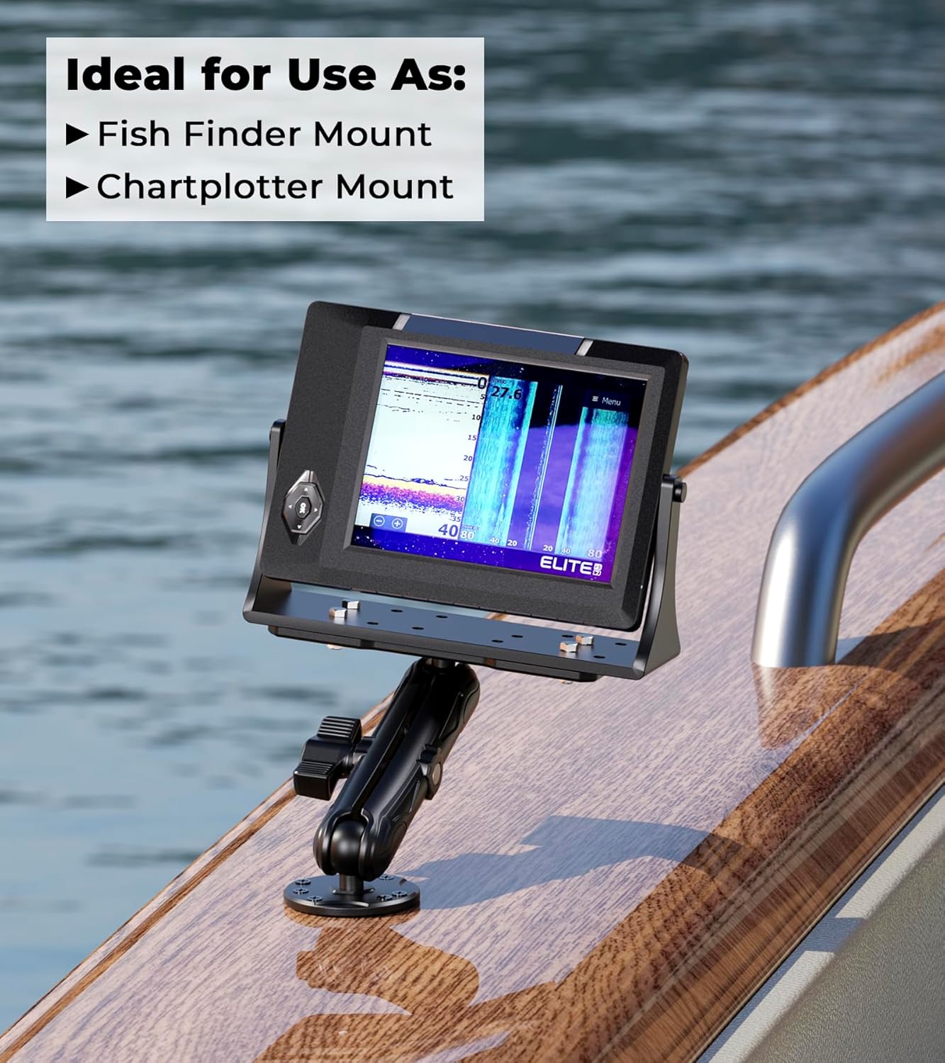 VAZESWIN Aluminum Alloy Fish Finder Mount with B Size 1" Ball Rectangle Plate & Round Base, 5.9" Long Arm Marine Electronic Mount Compatible with Garmin, Lowrance, Humminbird, Raymarine and More