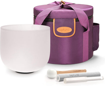 TOPFUND F Note Crystal Singing Bowl Heart Chakra 8 inch with Heavy Duty Carrying Case and Suede Striker