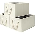 OrganiHaus Large Fabric Storage Baskets for Shelves 3 Pack, 15x11in Closet Storage Bins for Shelves, Cloth Baskets, Fabric Storage Cubes, Linen Closet Organizers, Fabric Basket, White Basket