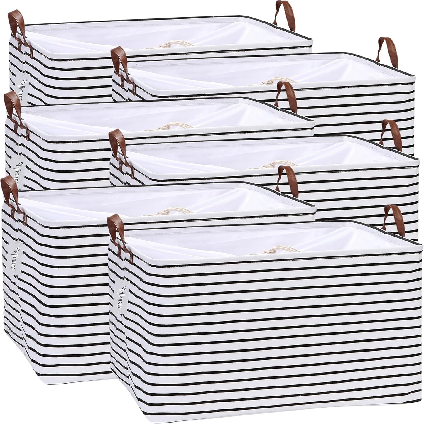Hinwo 6-Pack Small Canvas Fabric Storage Baskets Set with Handles, Open Storage Bins, Cube Storage Organizer, Shelf Organizer Bins for Closet, 7.9L, 12 x 8 x 5 Inches, Grey Stripe