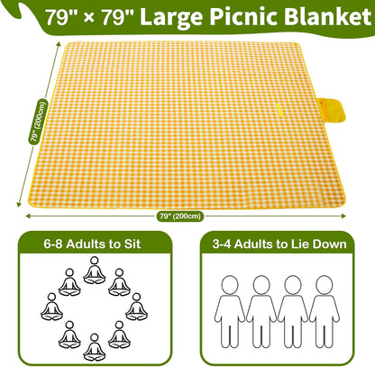 Extra Large Outdoor Picnic Blanket, 79"x79" Waterproof Picnic Mat, Sandproof Beach Blanket Portable Camping Blanket Lightweight for Park Beach Camping Courtyard (Dark Blue)