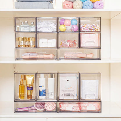 Vtopmart 3 Pack Stackable Clear Plastic Drawer Organizer, Makeup Organizers and Storage for Eyeshadow Palettes, Cosmetics, Beauty Supplies, Ideal for Vanity, Desk, Office, Bathroom Organization