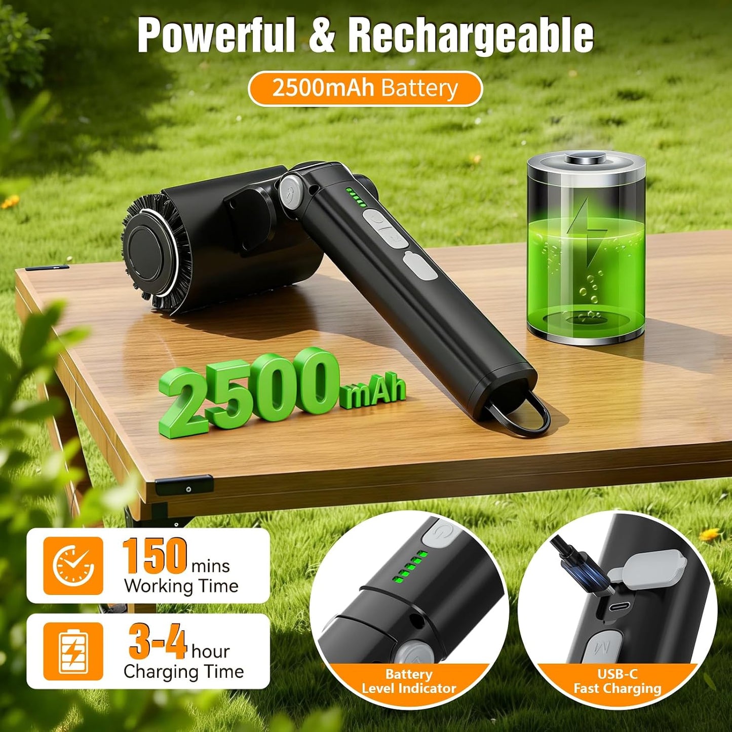 BlueFire 2 in 1 Electric Grill Brush, Cordless Electric Grill Cleaner, 360° Rotating Cleaner Brush Head, Rechargeable BBQ Grill Brushes for Outdoor Grill