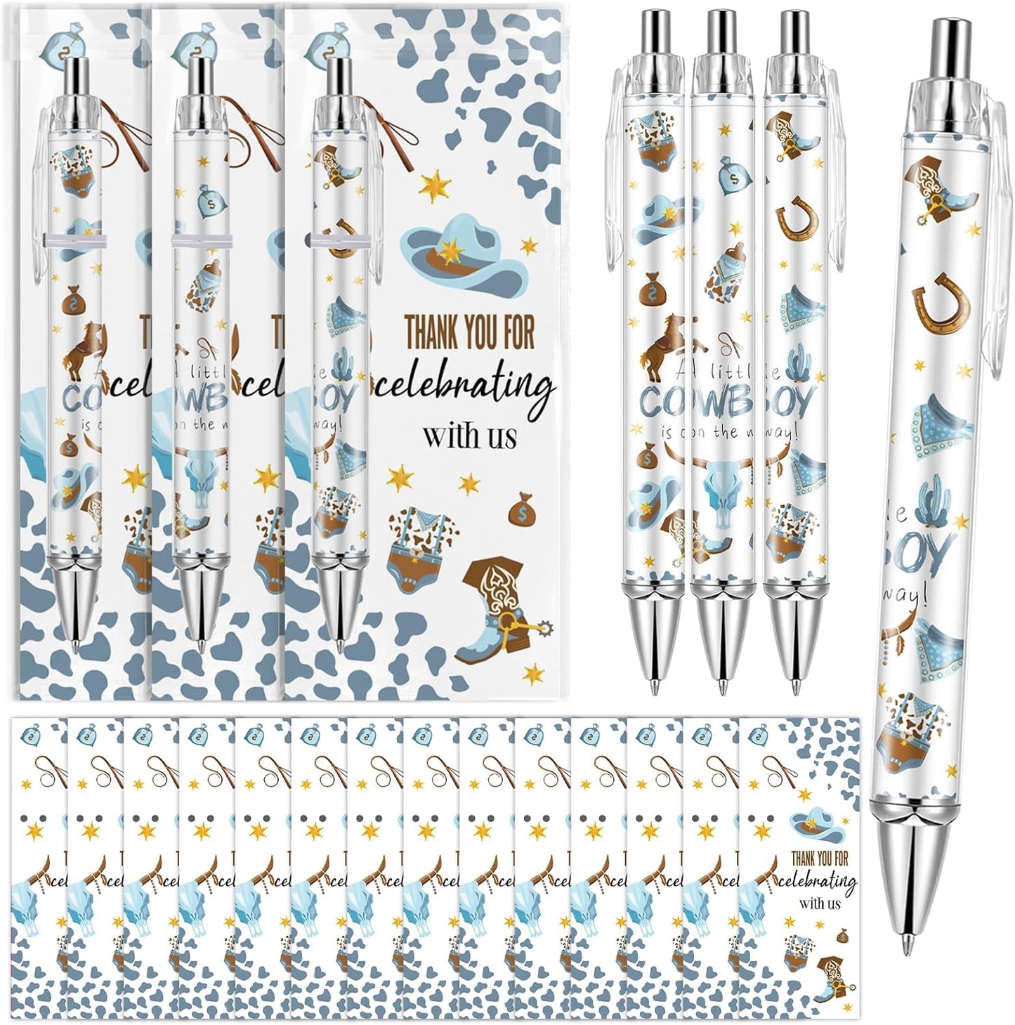 Lebsitey 50 Sets Pen Baby Shower Favors Gifts for Guests Includes 50 Rolling Paper Ballpoint Pens and 50 Greeting Thank You Bookmarks Baby Shower Party Favors (Safari)