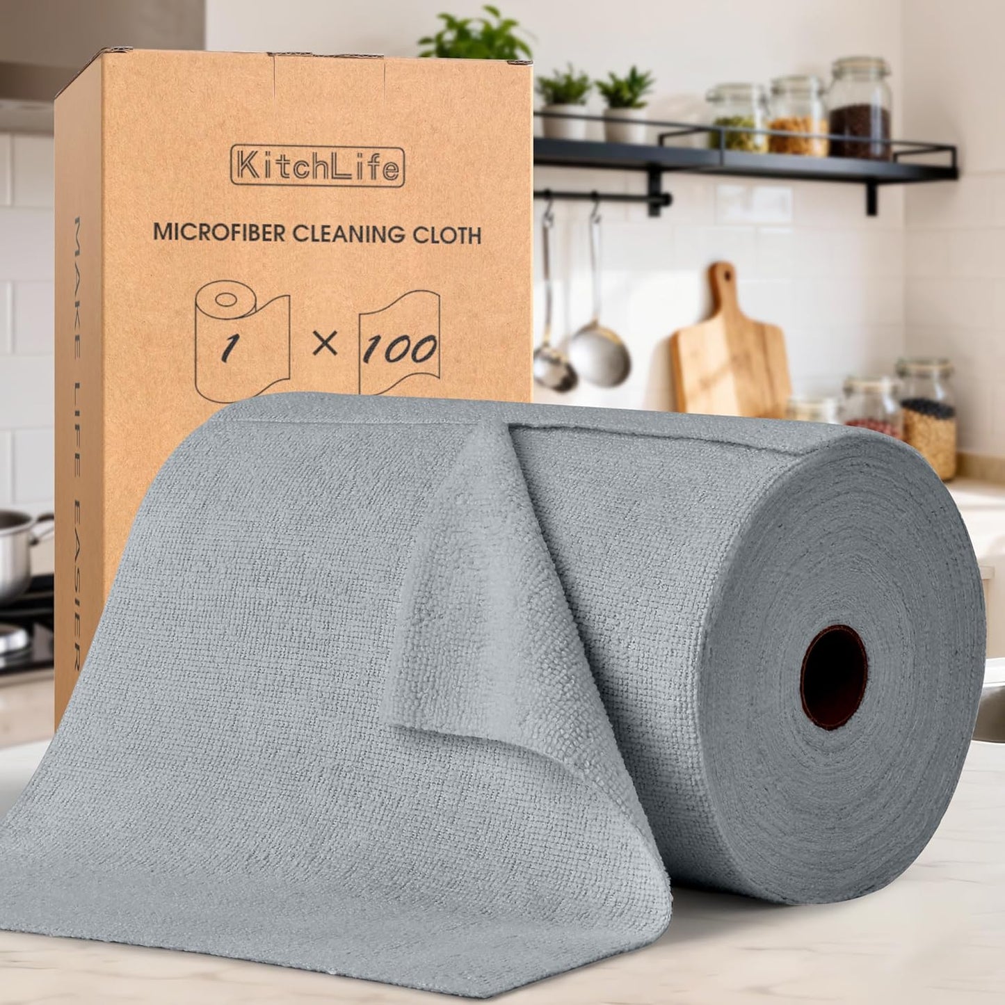 Microfiber Cleaning Cloth Roll with 100 Tear-Away Towels, Reusable Lint-Free Ultra Absorbent Cleaning Rags for Kitchen, Home, Car, Garage, and Workshop - PuriLite