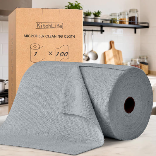 Microfiber Cleaning Cloth Roll with 100 Tear-Away Towels, Reusable Lint-Free Ultra Absorbent Cleaning Rags for Kitchen, Home, Car, Garage, and Workshop - PuriLite