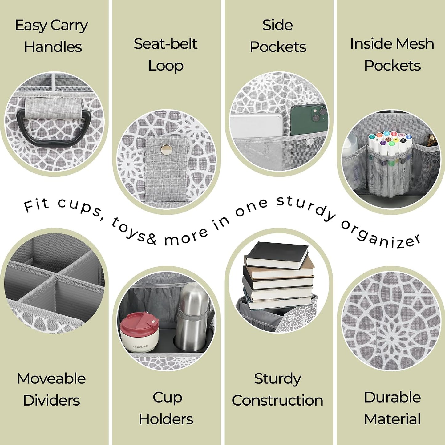 Car Seat Organizer Backseat Front Seat, Car Organizer With 12 Storage Compartments 2 Cup Holders, Snack Storage For Kids Baby, SUV Truck Van Collapsible Storage Bag For Travel, PT