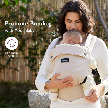 Momcozy Baby Carrier, Ergonomic Lightweight Infant Carrier, Khaki Easy to Put On, 3D EVA Lumbar Support, X-Strap Design for Weight Distribution, Ideal for Hands-Free Parenting，7-45lbs