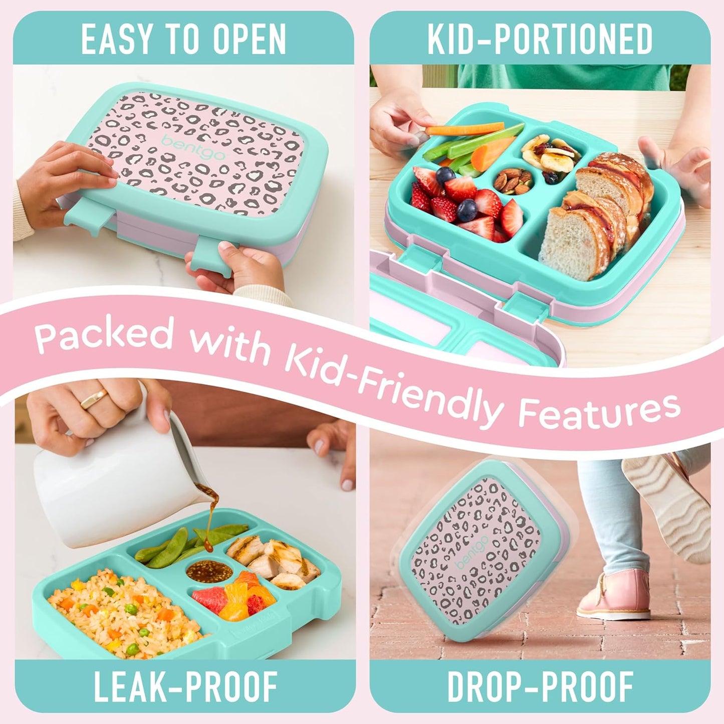Bentgo Kids Prints Leak-Proof, 5-Compartment Bento-Style Kids Lunch Box - Ideal Portion Sizes for Ages 3-7, Durable, Drop-Proof, Dishwasher Safe, & Made with BPA-Free Materials (Green Rainbow)