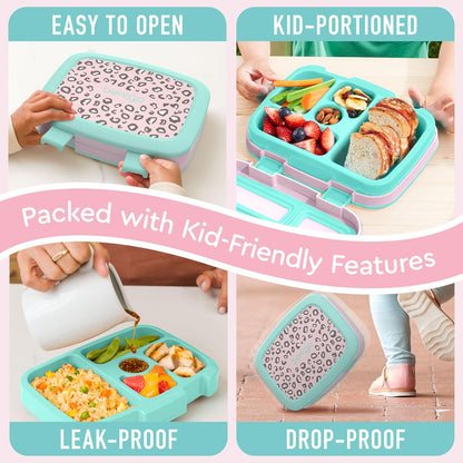 Bentgo Kids Prints Leak-Proof, 5-Compartment Bento-Style Kids Lunch Box - Ideal Portion Sizes for Ages 3-7, Durable, Drop-Proof, Dishwasher Safe, & Made with BPA-Free Materials (Green Rainbow)