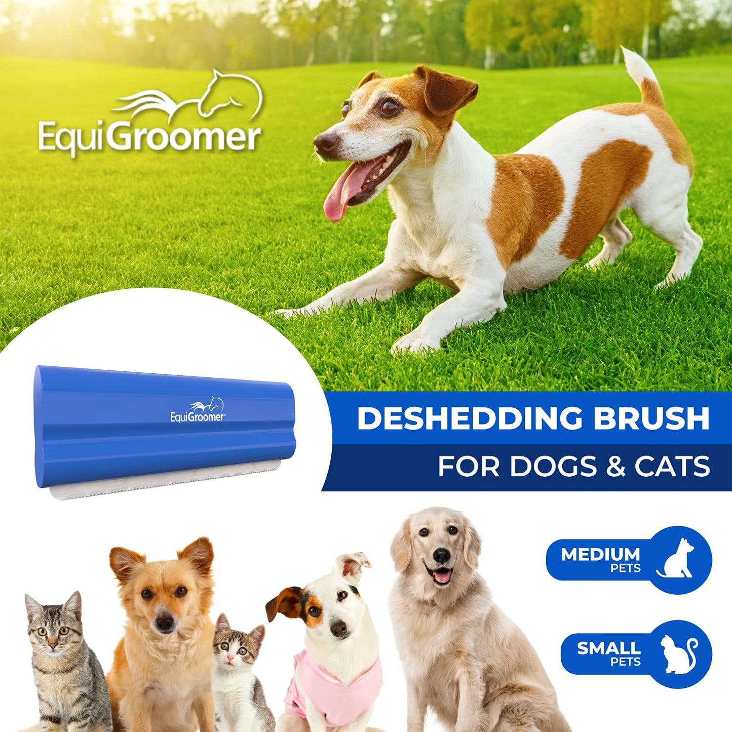 EquiGroomer Deshedding Brush for Dogs and Cats | Undercoat Deshedding Tool for Large and Small Pets | Comb Removes Loose Dirt, Hair and Fur While | Perfect for Short and Long Hair Grooming Shedding