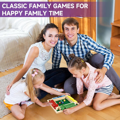 Shut The Box Dice Game for 1–4 Players, Traditional Wooden Math Board Game with 10 Number Tiles, Classic Tabletop Game for Family, Classroom, and Party Play - PuriLite