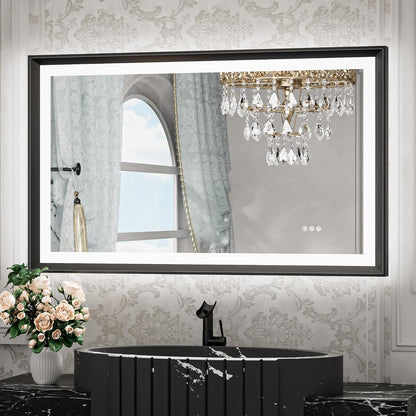 TETOTE 28x36 LED Mirror for Bathroom Black Metal Frame Frontlit & Backlit Lighted Vanity Mirror Baroque Gothic Anti Fog Stepless Dimmable White/Warm/Natural,Wall Mounted(Horizontal/Vertical)