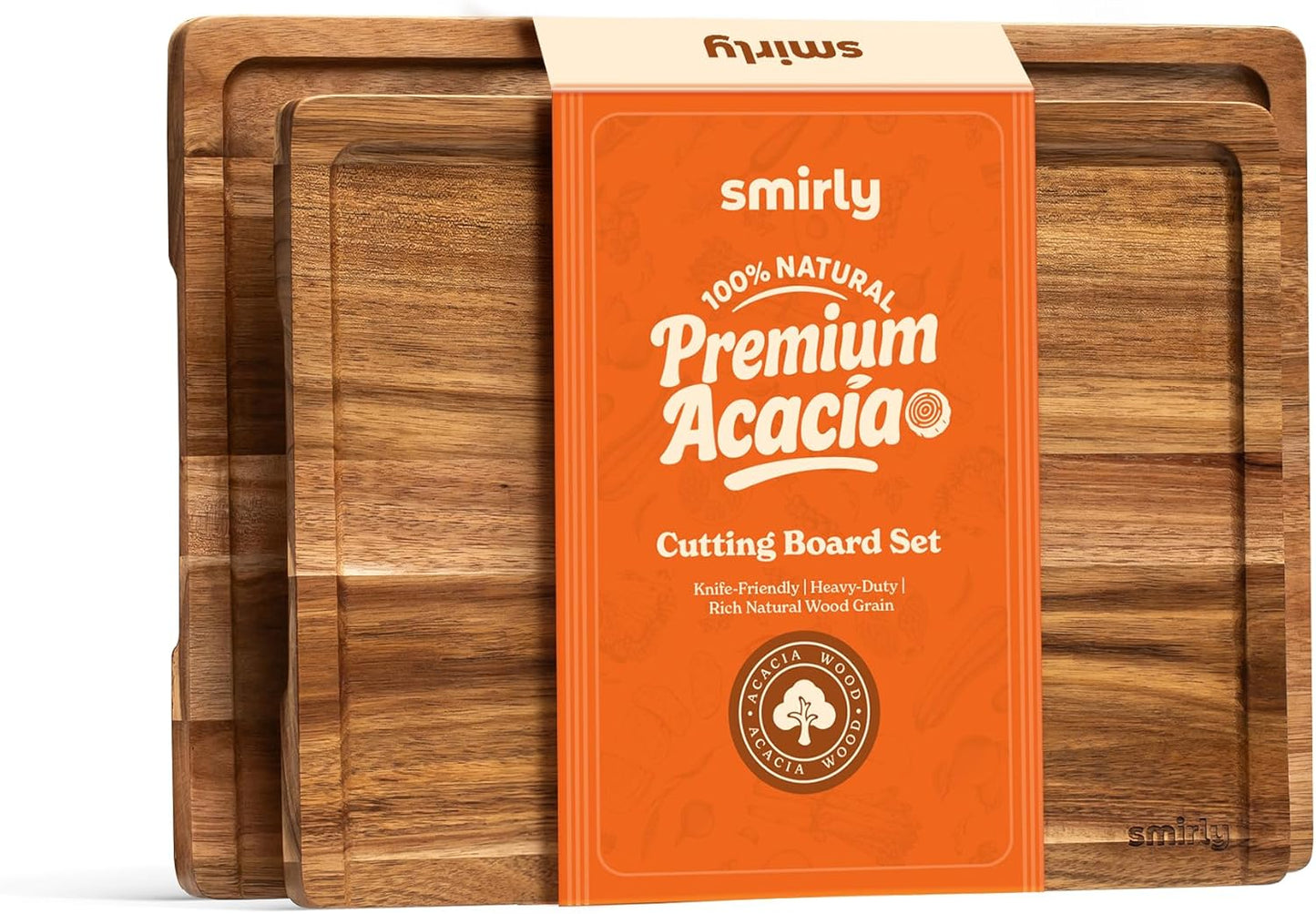 SMIRLY Wood Cutting Boards For Kitchen Meal Prep & Serving, Bamboo Cutting Board Set, Charcuterie Chopping Boards and Wooden Cutting Boards for Kitchen
