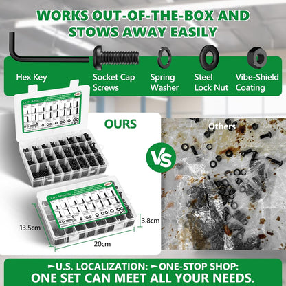 860PCS Metric Screw Assortment Kit, M2 M3 M4 M5 Machine Screws with Lock & Flat Washers, 10.9 Grade Alloy Steel, Metric Hex Button Head Cap Nuts and Bolts Assortment Kit with 4 Wrenches