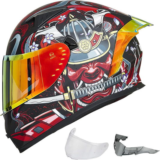 ILM Motorcycle Helmet Full Face with Pinlock Compatible Clear&Tinted Visors and Fins Street Bike Motocross Casco DOT(Armor Red, Large)