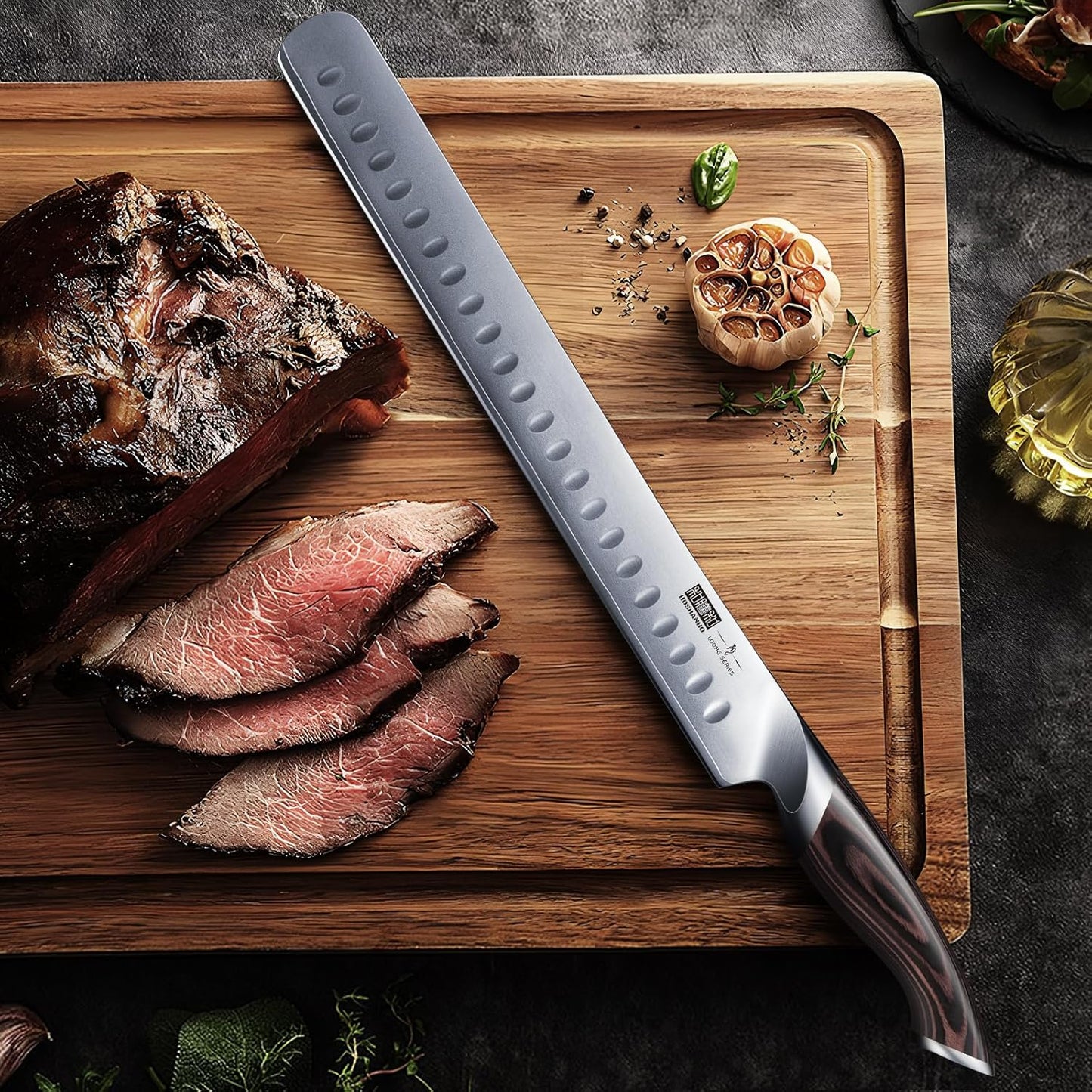 HOSHANHO Carving Knife 12 Inch, Japanese High Carbon Steel Slicing Knife with Ergonomic Pakkawood Handle, Razor Sharp Brisket Knife for Meat Cutting, BBQ, Turkey
