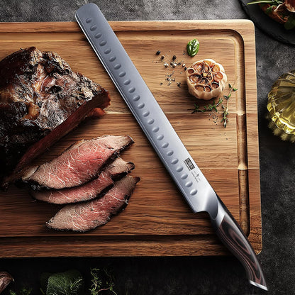 HOSHANHO Carving Knife 12 Inch, Japanese High Carbon Steel Slicing Knife with Ergonomic Pakkawood Handle, Razor Sharp Brisket Knife for Meat Cutting, BBQ, Turkey