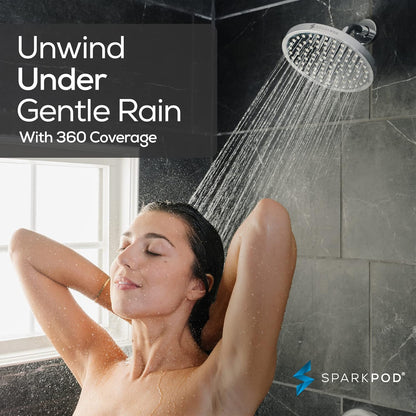 SparkPod Shower Head - High Pressure Rain - Premium Quality Luxury Design - 1-Min Install - Easy Clean Adjustable Replacement for Your Bathroom Shower Heads (Luxury Polished Chrome, 6 Inch Round)
