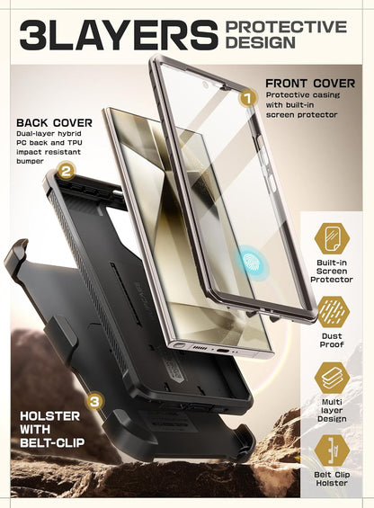 SUPCASE Unicorn Beetle Pro Case for Samsung Galaxy S23 Ultra 5G (2023), [Extra Front Frame] Full-Body Dual Layer Rugged Belt-Clip & Kickstand Case with Built-in Screen Protector (Black)