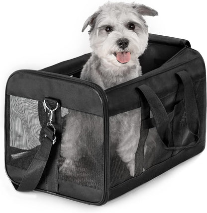Conlun Cat Carrier Airline Approved, Soft-Sided Dog Carrier with Inner Safety Leash, Pet Transport Carrier for Small-Medium Cats Puppies up to 15 Lbs, Collapsible Travel Kitten Carrier Bag -Black M