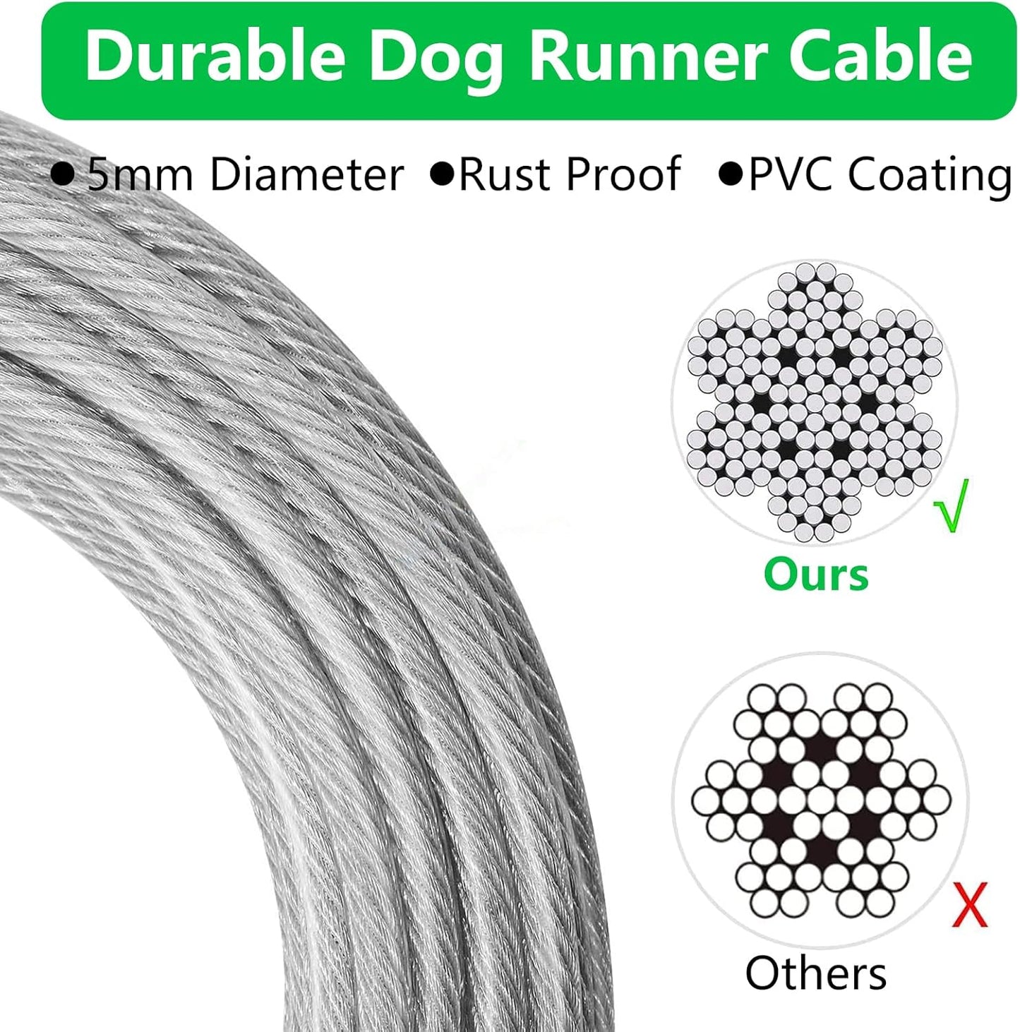 XiaZ Dog Runner Cable Dog Run Trolley Tie Out Cable Dog Chains for Outside Yard Camping Up to 250 Pound, 20 Feet