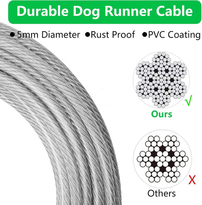 XiaZ Dog Runner Cable Dog Run Trolley Tie Out Cable Dog Chains for Outside Yard Camping Up to 250 Pound, 20 Feet