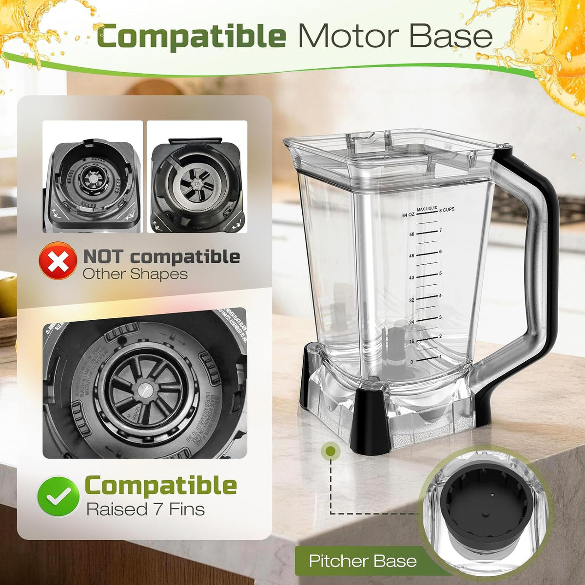 72oz Blender Pitcher Compatible with Ninja BN751 BN801 Blender 72oz XL Crushing Pitcher Replacement Parts for Ninja BN750 BN800 BN805 DB751A (New Model)