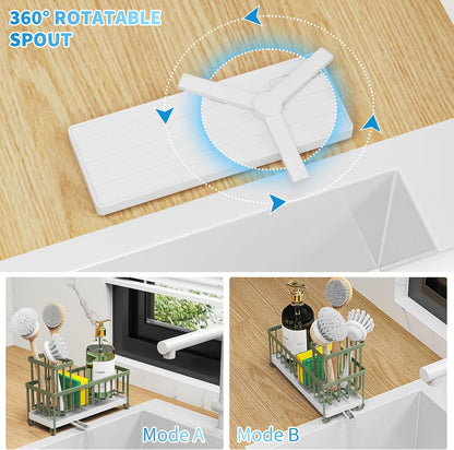 Cisily Sponge Holder for Kitchen Sink, Sink Caddy with High Brush Holder, Organzier Rustproof 304 Stainless Steel Dish Organizer Divider, Soap Dispenser Storage (Black)