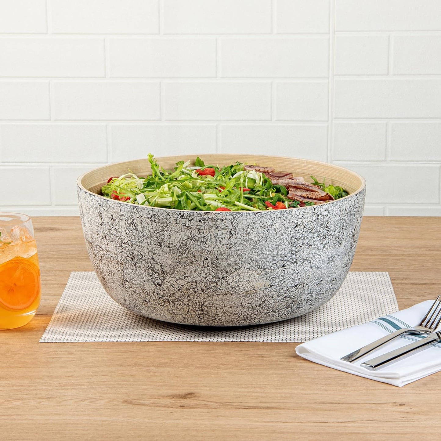 Restaurantware-Bambuddha 15 Ounce Small Salad Bowl, 1 Heavy-Duty Round Salad Bowl - Sustainable, Reusable, Black Bamboo Serving Dish, for Serving Salads, Fruits, and Appetizers