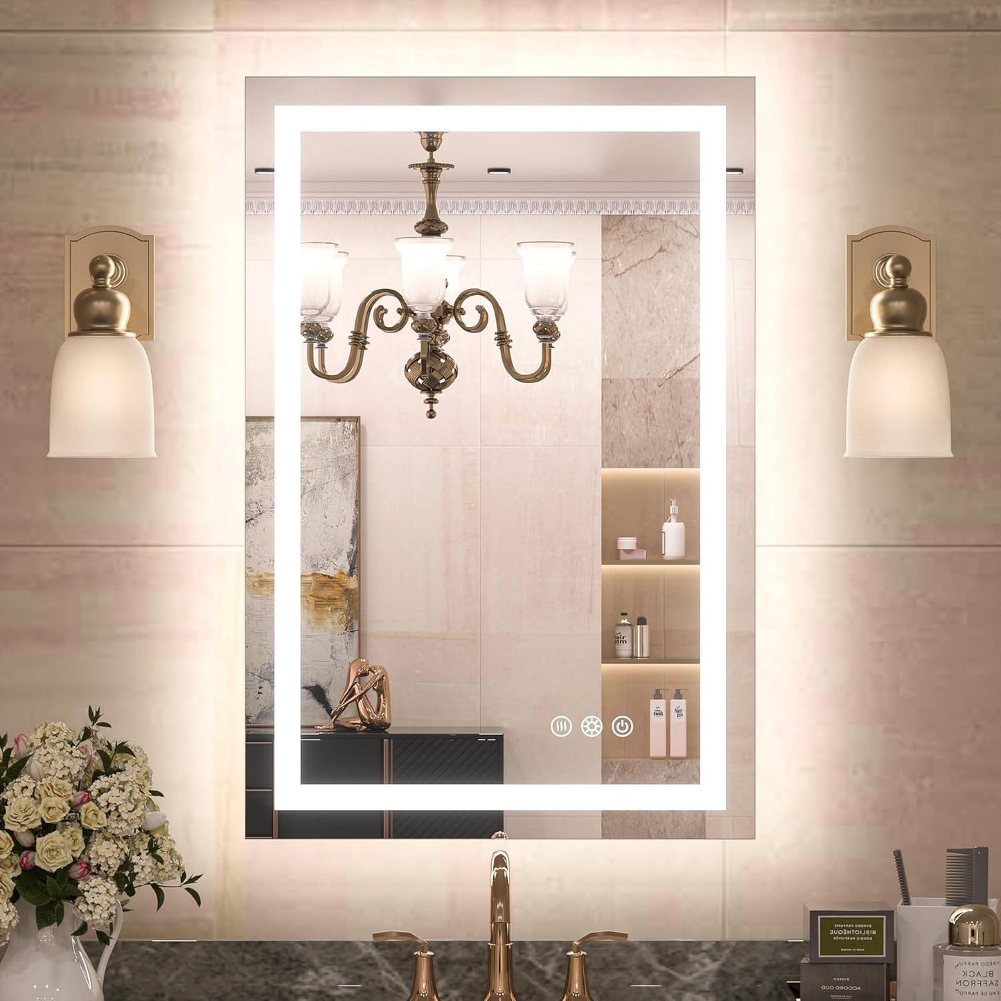 TETOTE LED Bathroom Mirror 20x28 Frontlit & Backlit Lighted Vanity Mirror Anti Fog Stepless Dimmable 3 Colors White/Warm/Natural,Double Lights,Wall-Mounted(Horizontal/Vertical)