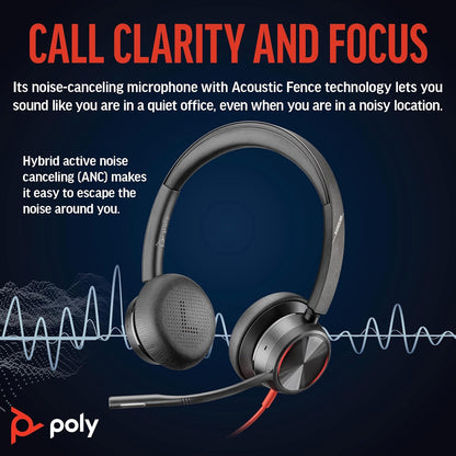 Poly Blackwire 8225 Premium Wired Headset (Plantronics) – Active Noise Canceling – Hi-fi Stereo - Connect to PC/Mac - Works w/Teams, Zoom - Amazon Exclusive