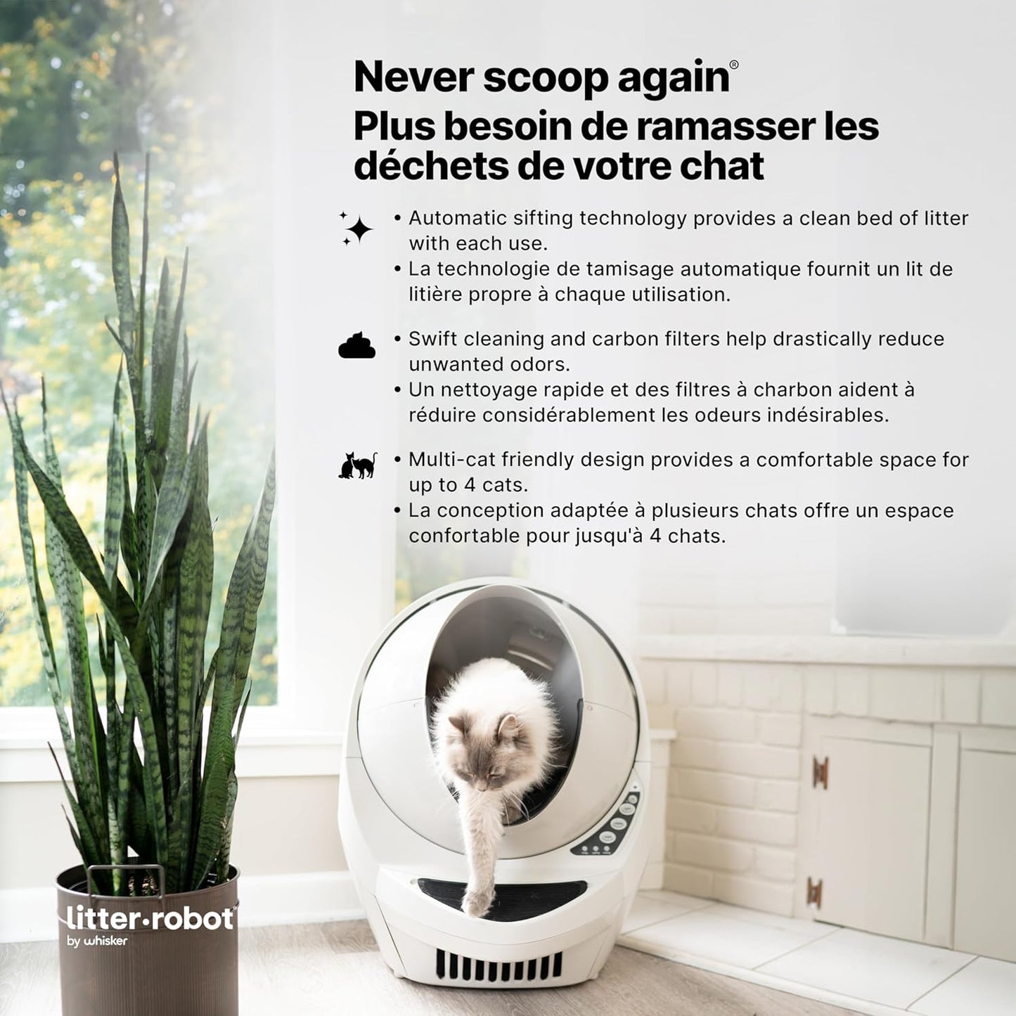 Litter-Robot 3 Connect by Whisker (Grey) Automatic Self-Cleaning Cat Litter Box, WiFi Enabled, Works with Any Clumping Litter, Never Scoop Again