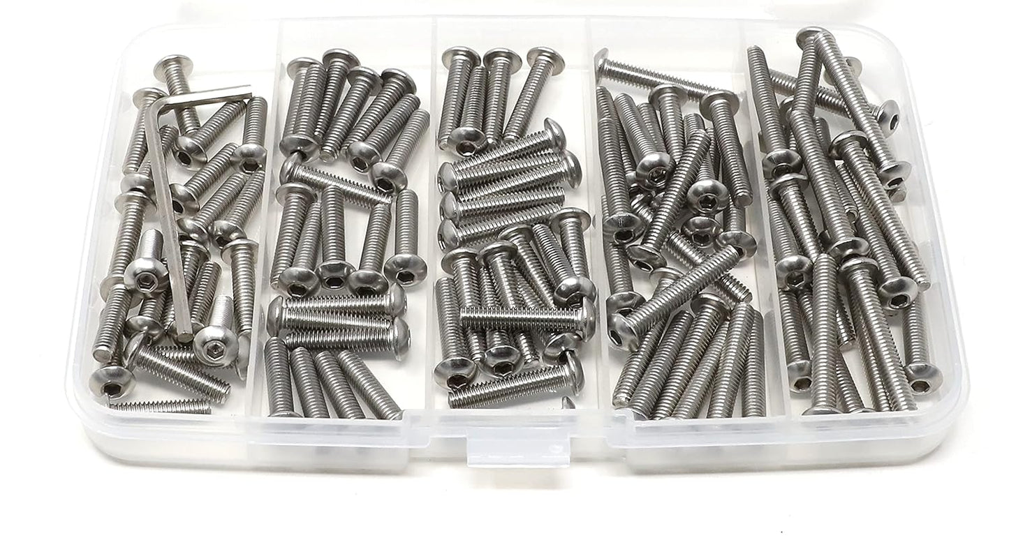 iexcell 50 Pcs M6 x 20mm Thread Pitch 1 mm Stainless Steel 304 Hex Socket Button Head Cap Screws Bolts Kit