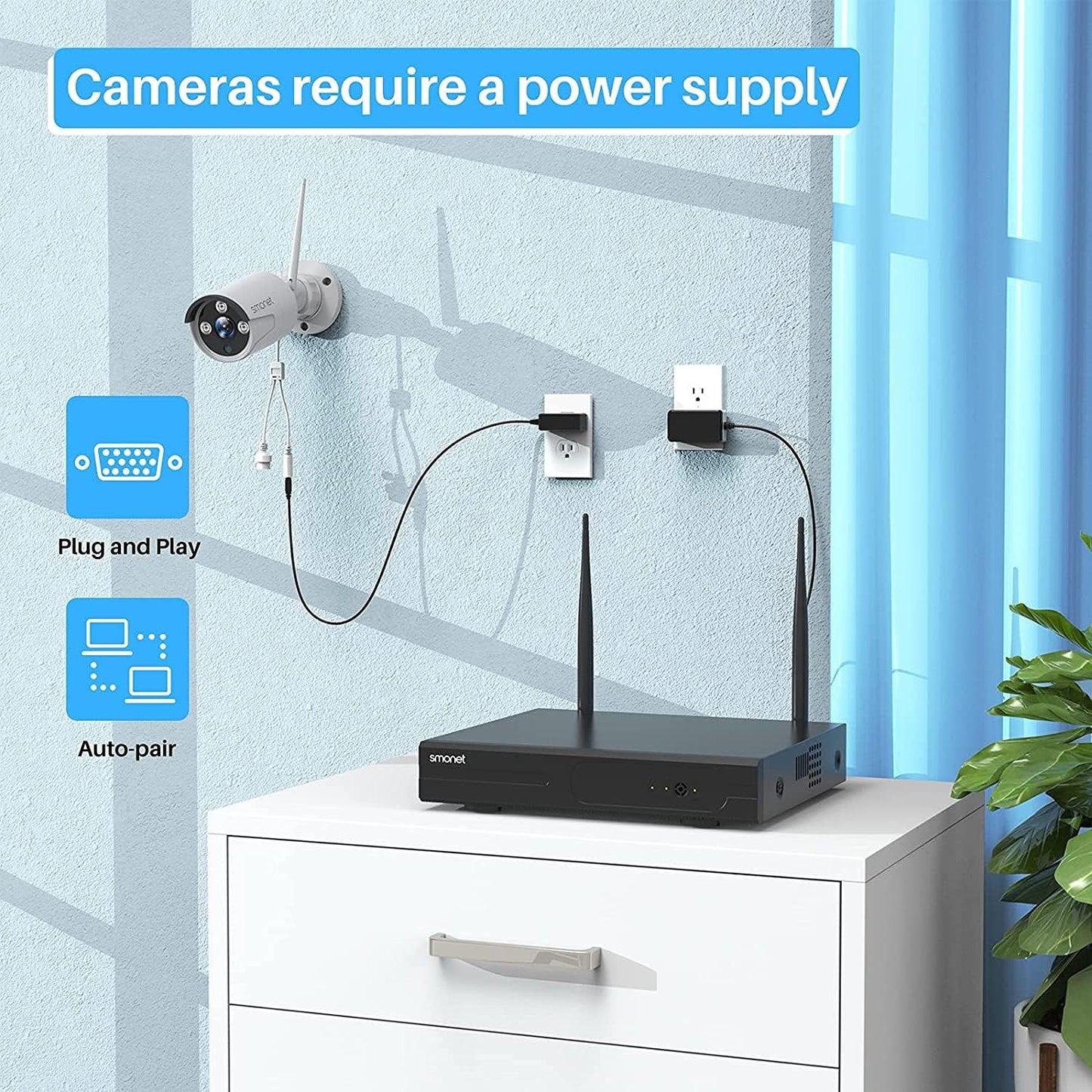 Wireless Security Camera System,SMONET 1080P 8 Channel Home Surveillance DVR Kits with 8pcs 2MP Full HD Cameras 3TB HDD Night Vision Motion Detection Free App for Indoor Outdoor 24/7 Video Recording