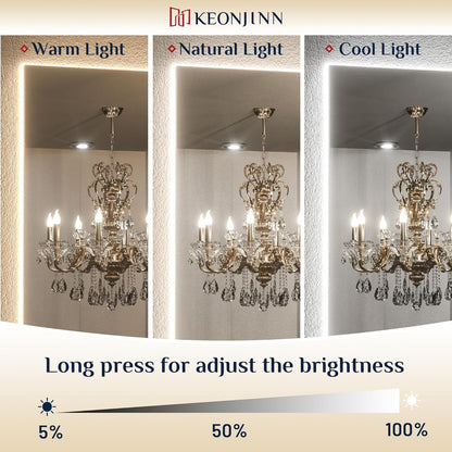Keonjinn 40 x 32 Inch LED Bathroom Mirror with Acrylic, Backlit Mirror Anti-Fog, Lighted Bathroom Mirror for Wall, CRI90 High Definition Dimmable Large Makeup Mirror(Horizontal/Vertical)