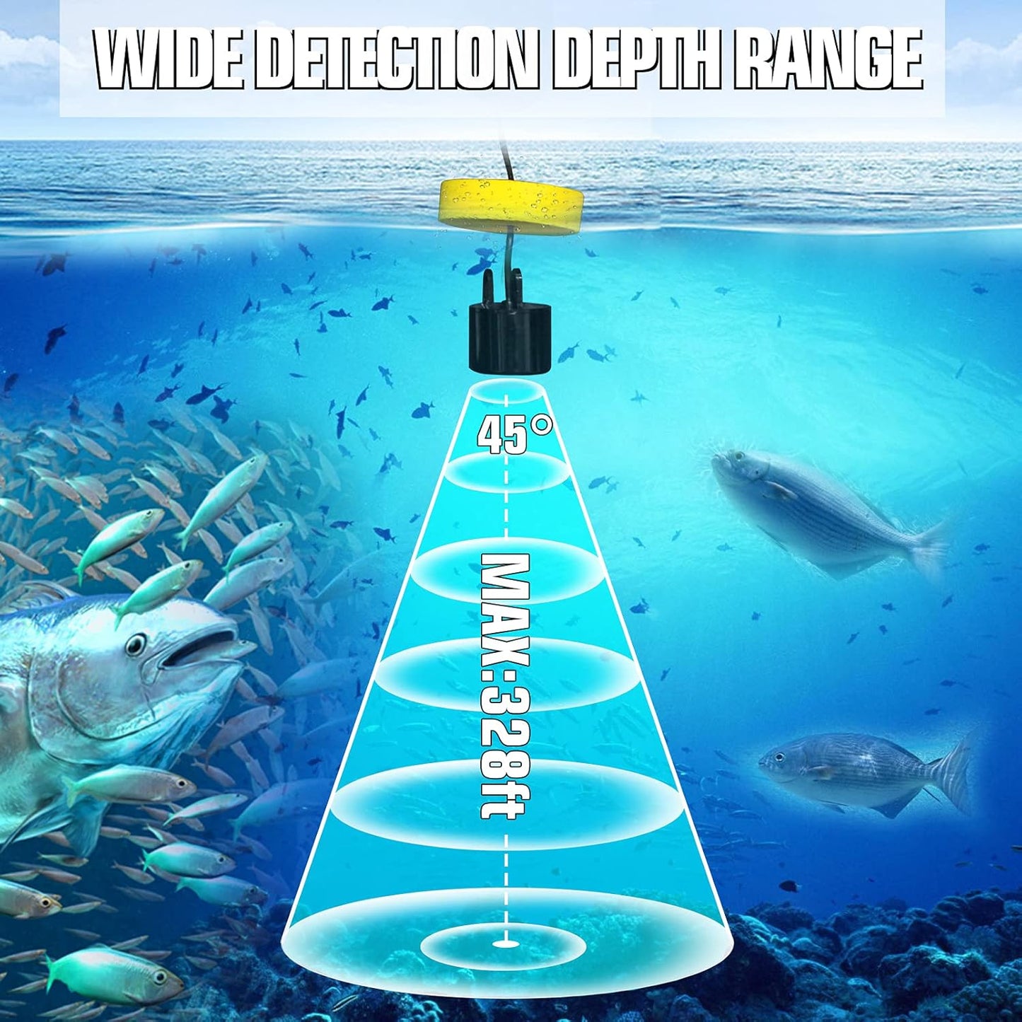Atibin Handheld Wired Fish Finder Kayak Portable Display Depth Finder Boat Sonar Fish Finders Transducer Sensor LCD Screen