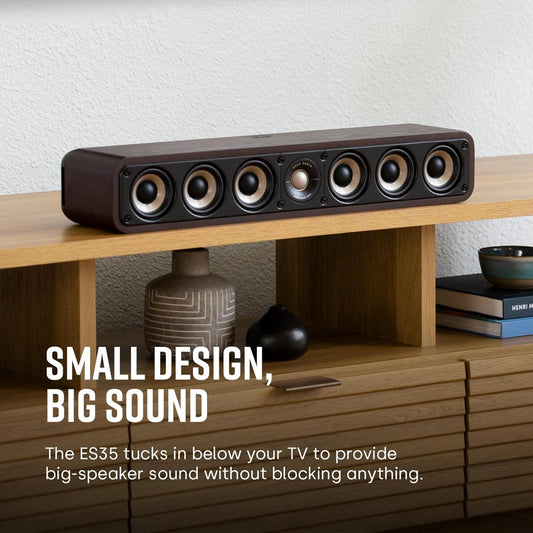 Polk Signature Elite ES35 Slim Center Channel Speaker - Hi-Res Audio Certified, Dolby Atmos & DTS:X Compatible, 1" Tweeter & (6) 3" Woofers, Dual Power Port for Effortless Bass, Stunning Black - PuriLite