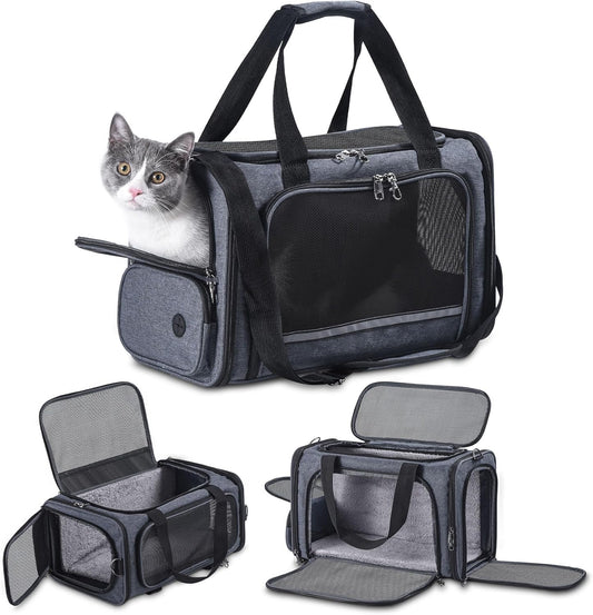 Cat Carrier Pet Travel Carrier by Airplane Approved Under seat, TSA Airline Approved Soft-Sided Carrier Bag for cat,Dogs,17.5 x 8.5 x 11 inches,Grey