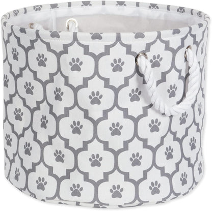 DII Bone Dry RoundSmall Pet Toy and Accessory Storage Bin, 12"(Dia) x9(H), Collapsible Organizer Storage Basket for Home Decor, Pet Toy, Blankets, Leashes and Food-Gray Stripes