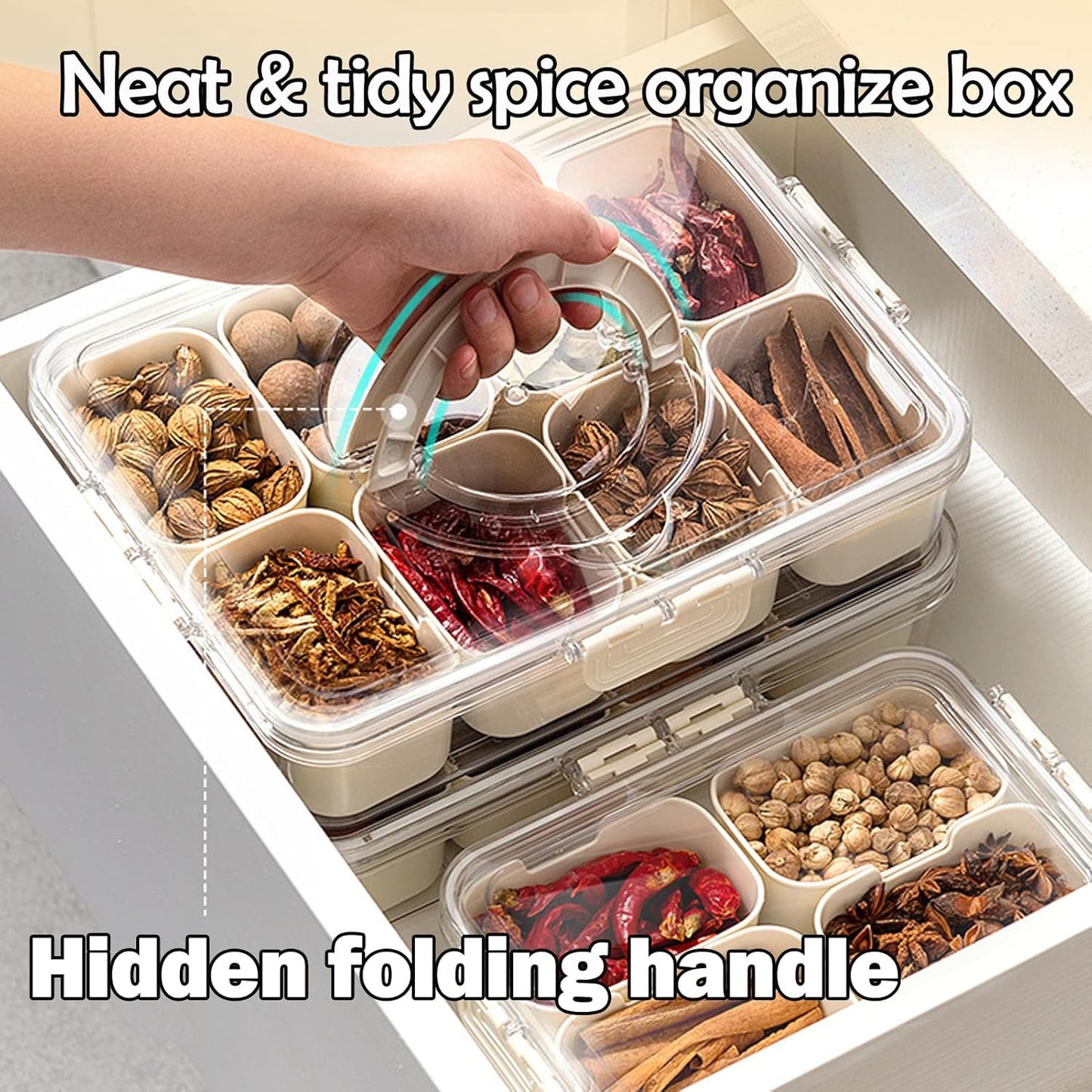 KIGITIONE Snackle Box, Pink 8 Compartments Portable Serving Tray, Divided Snackle Box Container with Lid and Handle, Snack Organizer for Fruits, Snacks, Nuts, Candy, Ideal for Party, Travel & Picnics