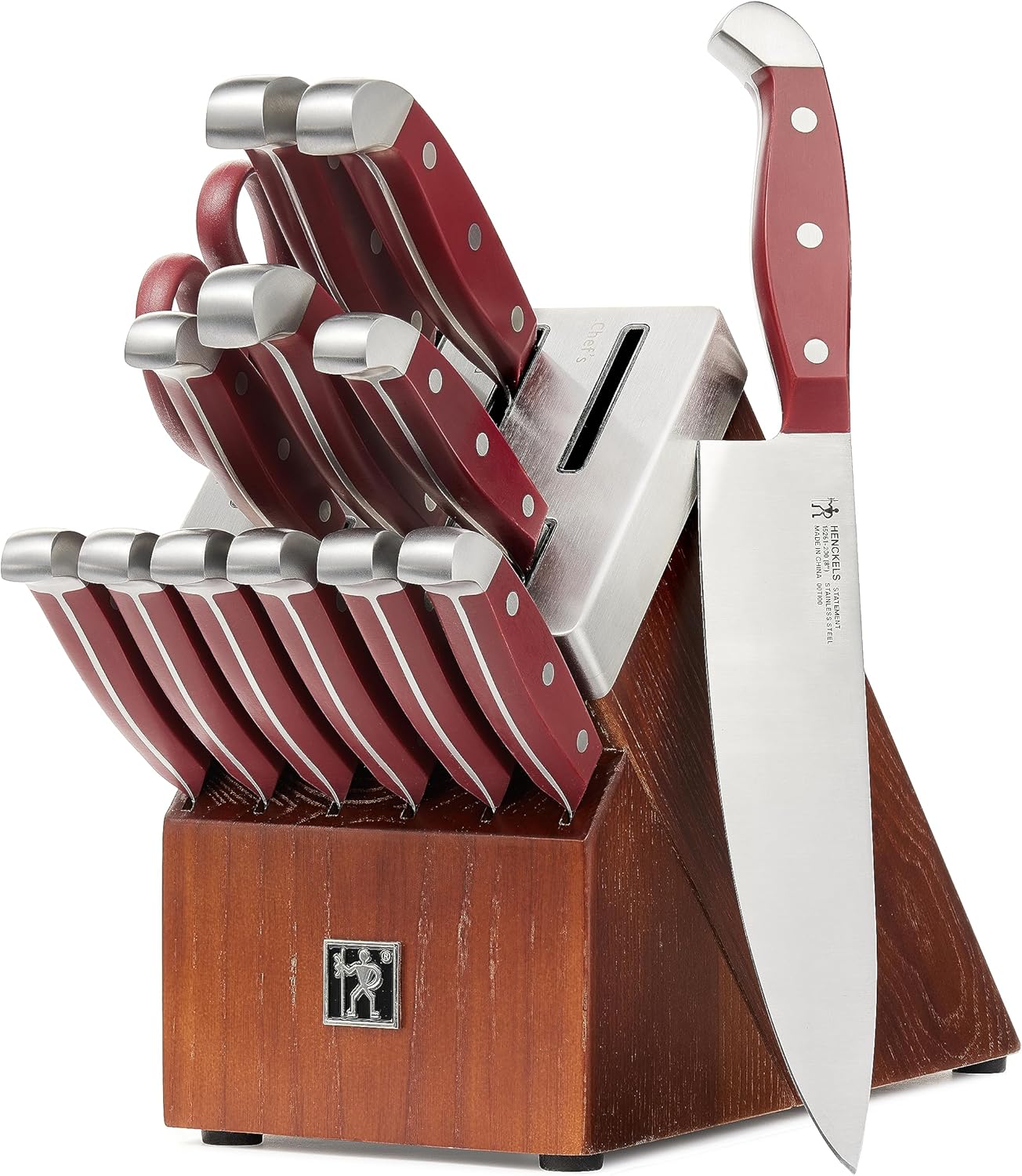 HENCKELS Statement 15Piece White-Handled Knife Block Set with Shears, Sharpening Steel - Dishwasher Safe, Ergonomic Handle