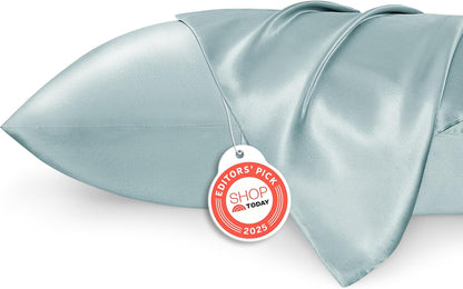 Bedsure Satin Pillow Case Queen Size 2 Pack, Similar to Silk Pillow Cases, Silky Pillowcase Covers with Envelope Closure, Room Decor Valentine Gifts for Women Men, Grey, 20x30 Inches