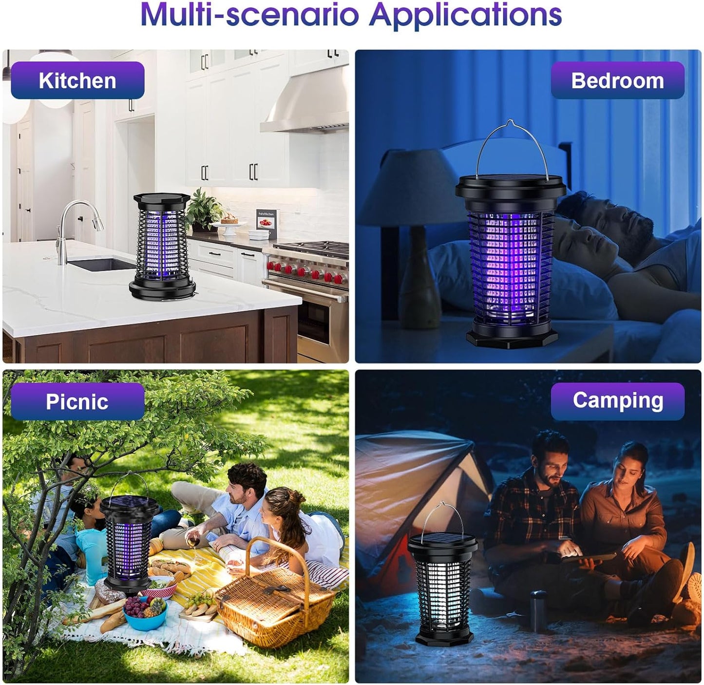 PALONE Solar Bug Zapper with 5.5W Solar Panel Charging, USB Charging Bug Zapper Light for Outdoor and Indoor