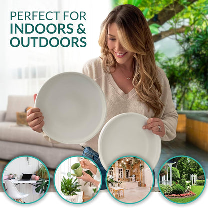 Heavy Duty Ceramic Black Plant Saucer - with Silicone Feet for Added Surface Protection - Scratch-Resistant Plant Drip Trays for Pots 8.3" at the Base or Less, Plant Plate, 7-8 Inch Plant Saucer