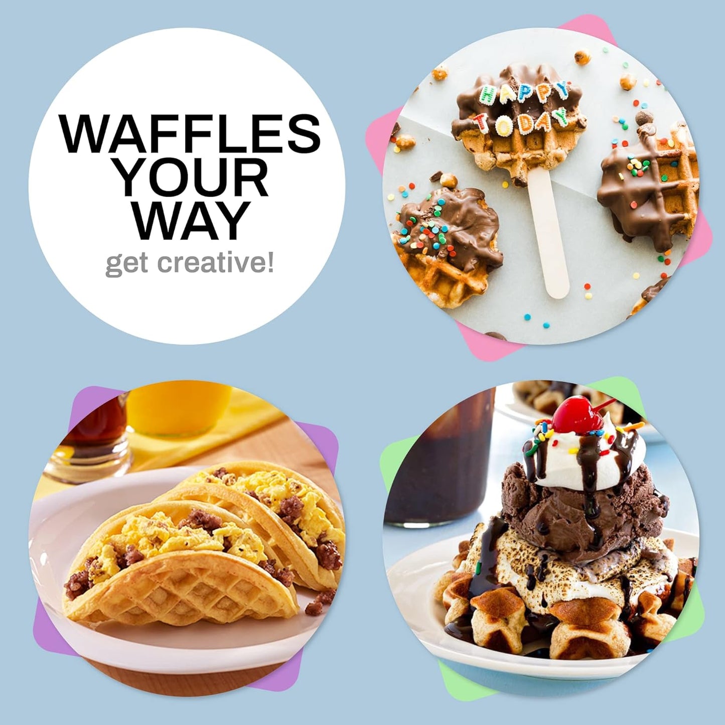Elite Gourmet EWM015M Electric Nonstick Mini Waffle Maker, Belgian Waffles, Compact Design, Hash Browns, Keto, Snacks, Sandwich, Eggs, Easy to Clean, Mint