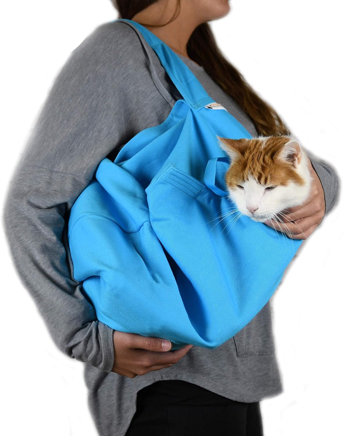 Cat-in-the-Bag Cozy Comfort Carrier - Small Caramel Pet Carrier for Cat and Cat Restraint for Medication Administration, Nail Clipping, Travel, Vet Visits, and Dental Care