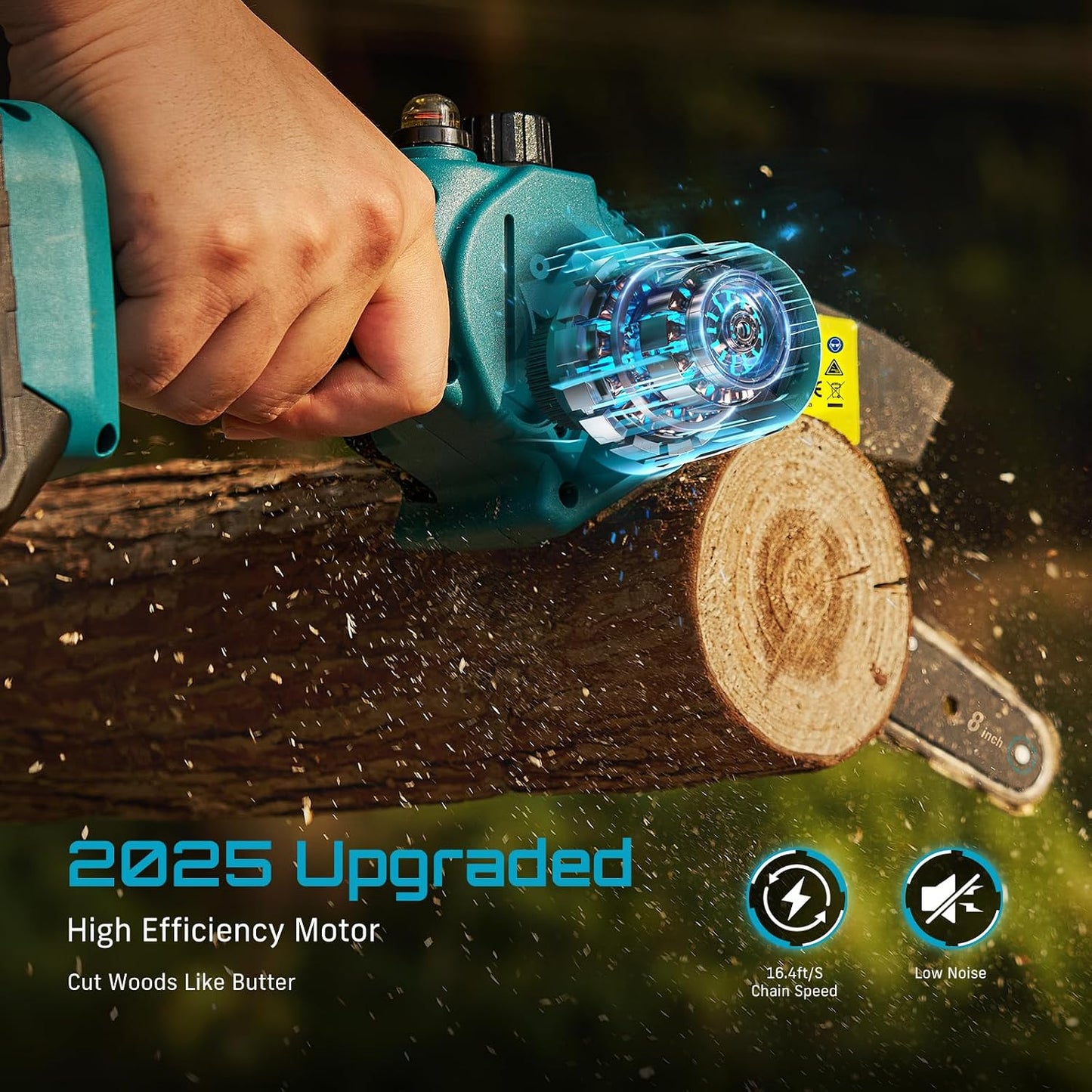 SEESII Cordless Mini Chainsaw 8 Inch, 2×4.0Ah Battery Powered Electric Saw