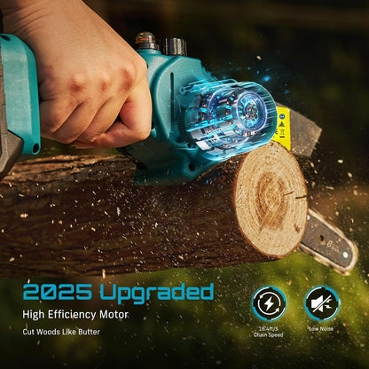 SEESII Cordless Mini Chainsaw 8 Inch, 2×4.0Ah Battery Powered Electric Saw