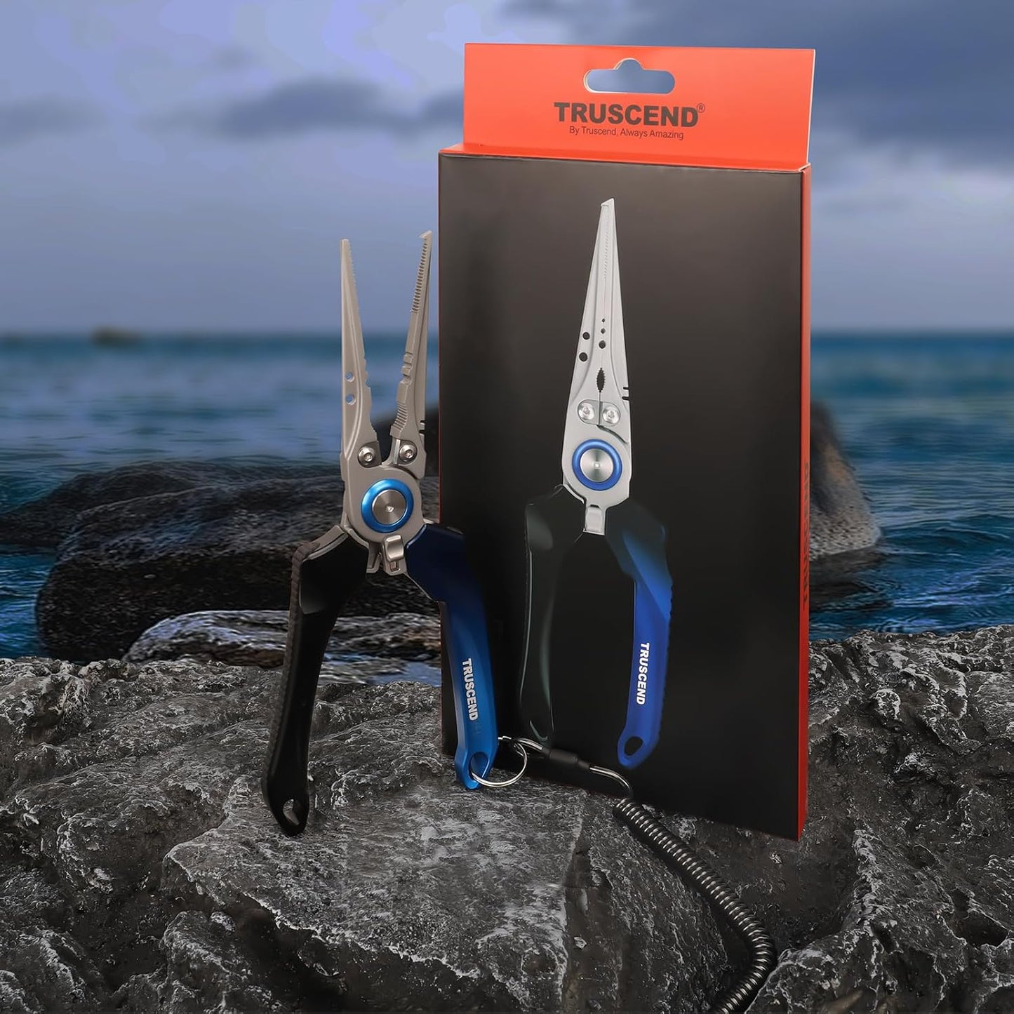 TRUSCEND Lockable Handy Fishing Pliers with Innovative Ergonomic Handle, Saltwater Corrosion Resistant Teflon Coated Fishing Tool, Multi-Function Fishing Gear with Mo-V Cutter, Amazing Fishing Gift
